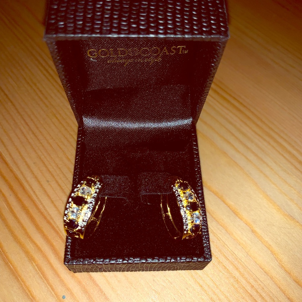 Gold Coast Black and White Stone Hoop Earrings